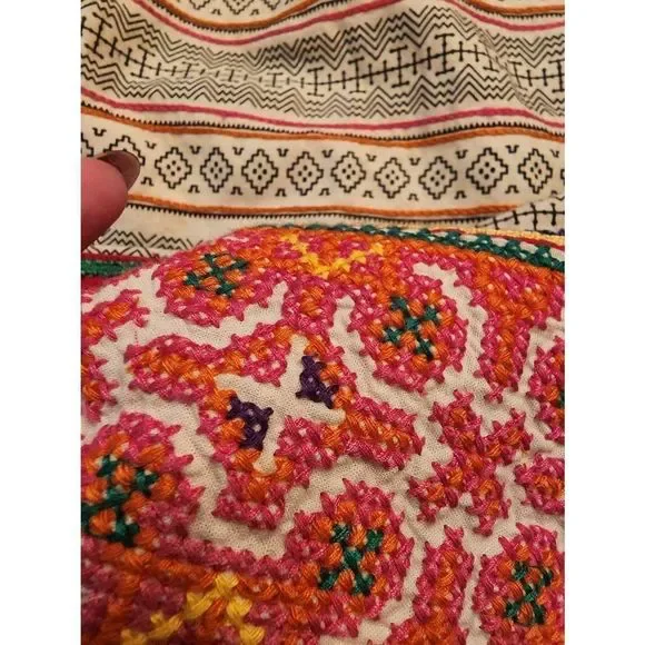 Free People! Nordic Folk Art Dress Embroidered Beaded Sweater Knit Strapless - Picture 9 of 9